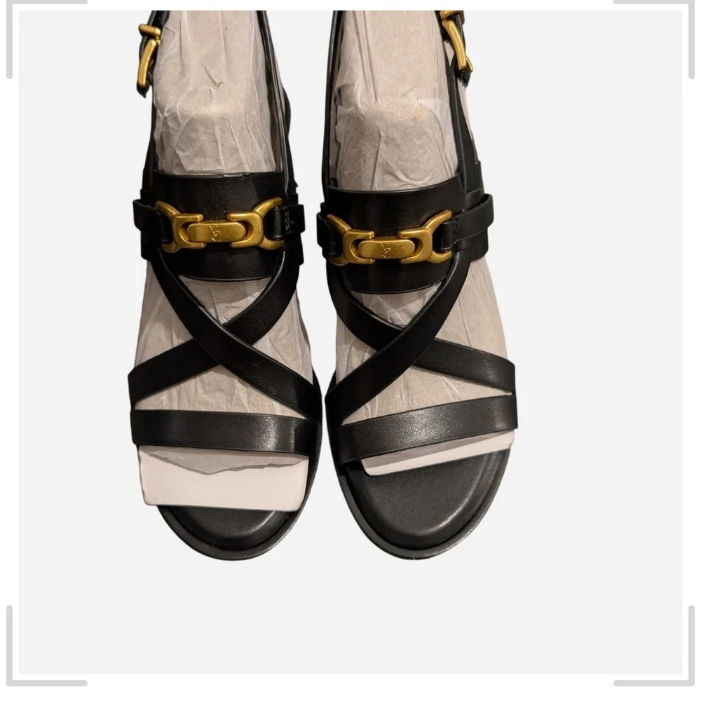 Vince Camuto Black Sandals with Gold Accents - Picture 2 of 8